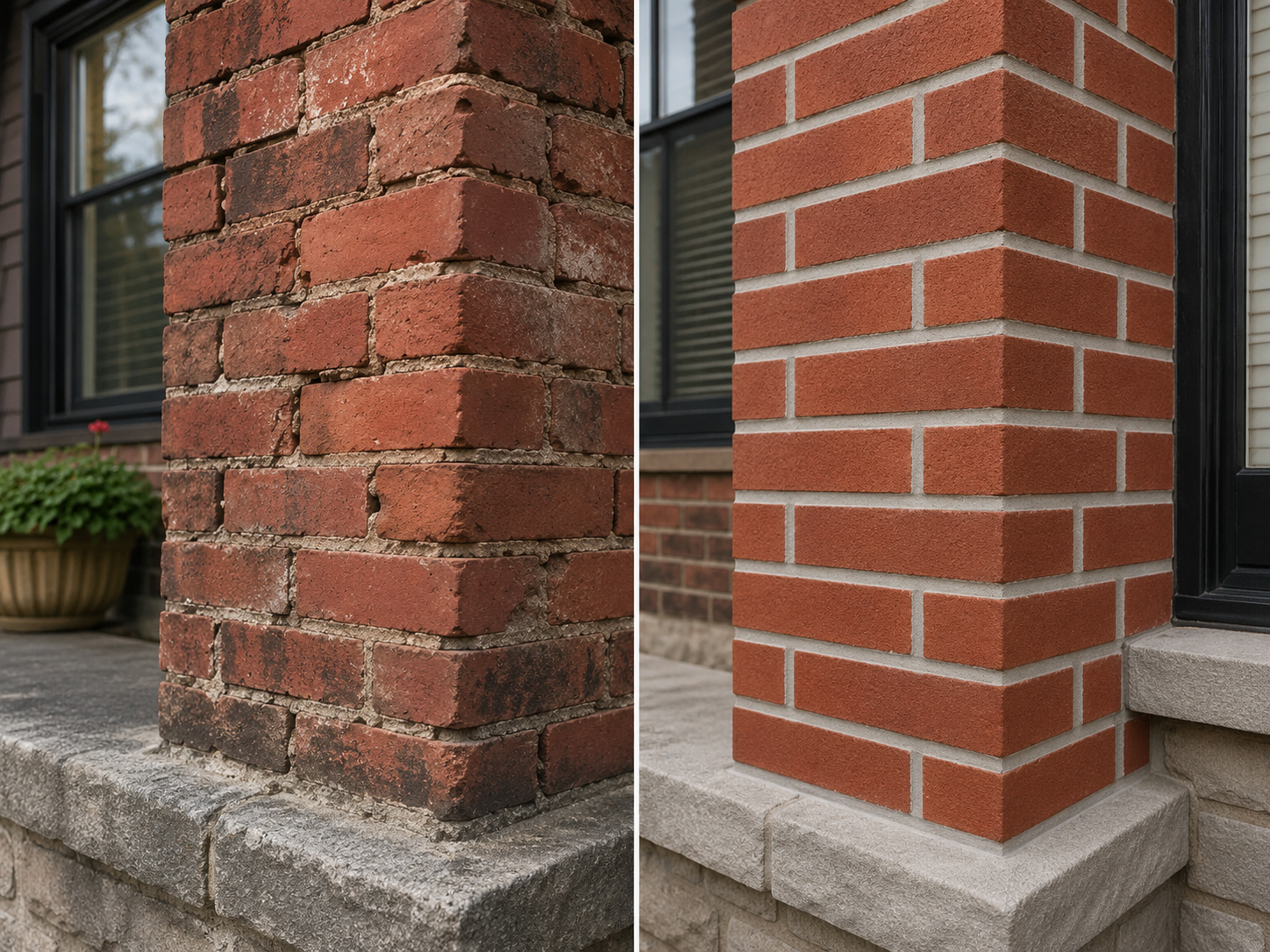 Before and after brick repair masonry example